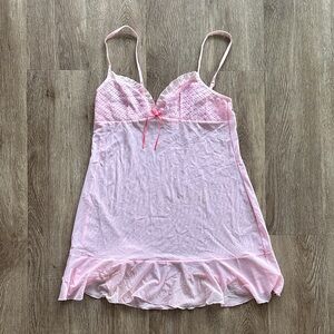Victoria's Secret Y2K Light Pink Mesh Sheer Babydoll Dress Lace Cups Size Medium
